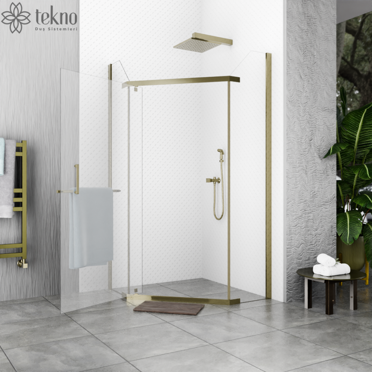 BRONZE-MOKKA Pimli Pivot Kare Duşakabin - Tekno Duş